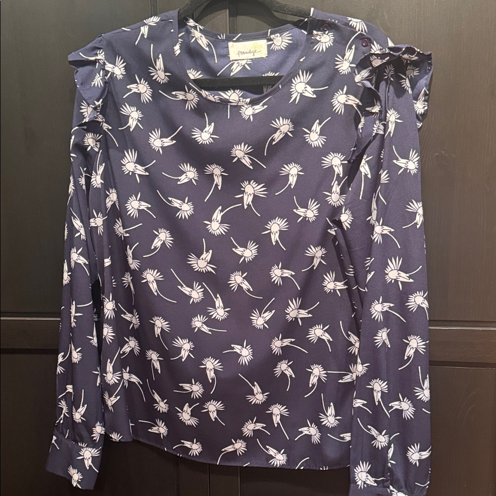 Anthropologie porridge Navy and White Floral Blouse